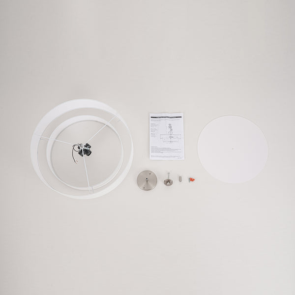 Modern Double Layer Concentric Linen Fabric Round Semi Flush Mount
