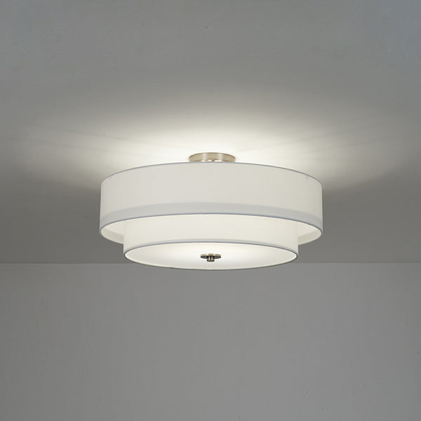 Modern Double Layer Concentric Linen Fabric Round Semi Flush Mount