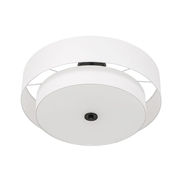 Modern Double Layer Concentric Linen Fabric Round Semi Flush Mount