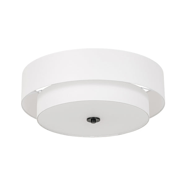 Modern Double Layer Concentric Linen Fabric Round Semi Flush Mount