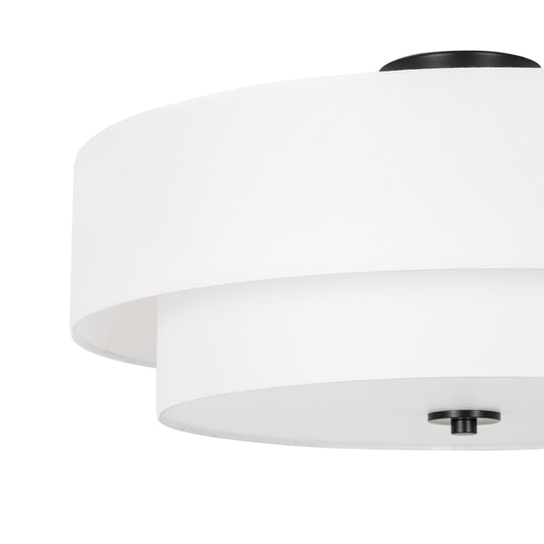 Modern Double Layer Concentric Linen Fabric Round Semi Flush Mount