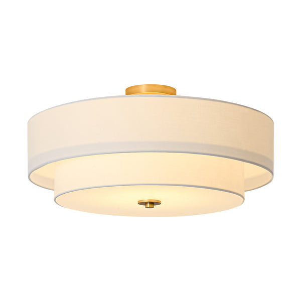 Modern Double Layer Concentric Linen Fabric Round Semi Flush Mount