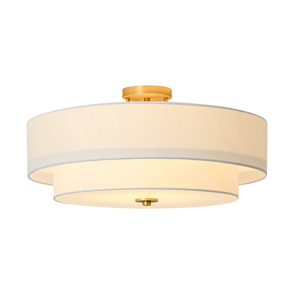 Modern Double Layer Concentric Linen Fabric Round Semi Flush Mount