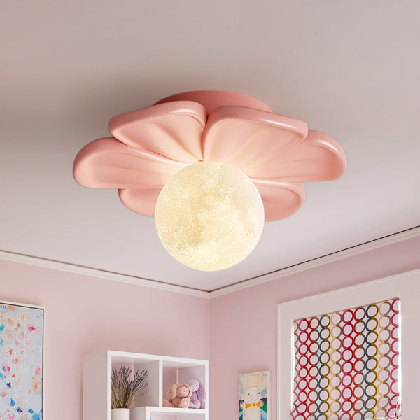 Moderne Macaron Pastell Texturierte Blumen Mond Blütenblatt Bündige Deckenlampe Für Kinder
