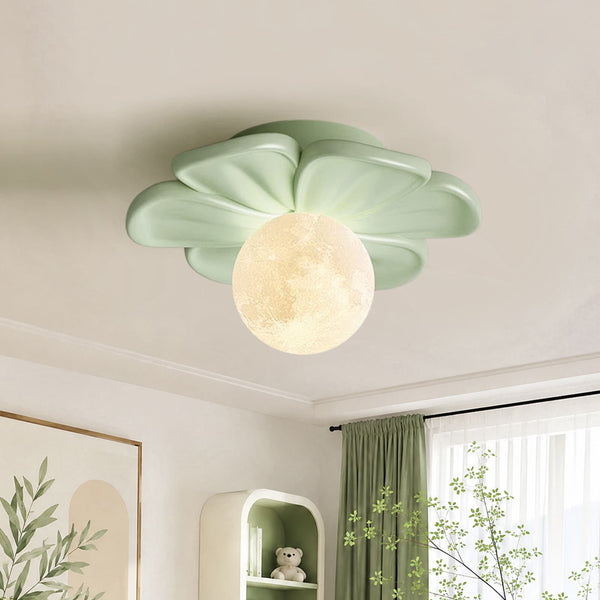 Moderne Macaron Pastell Texturierte Blumen Mond Blütenblatt Bündige Deckenlampe Für Kinder