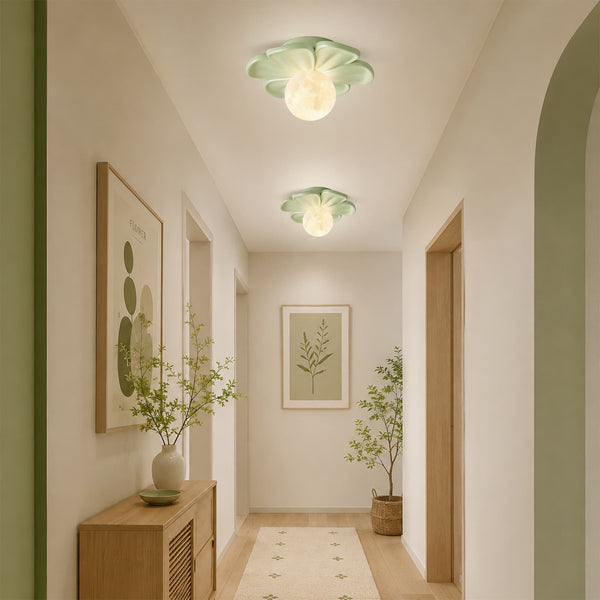 Moderne Macaron Pastell Texturierte Blumen Mond Blütenblatt Bündige Deckenlampe Für Kinder