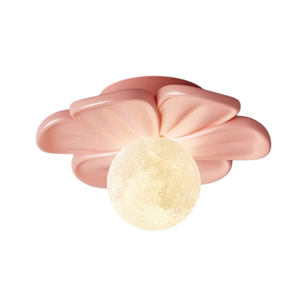 Moderne Macaron Pastell Texturierte Blumen Mond Blütenblatt Bündige Deckenlampe Für Kinder