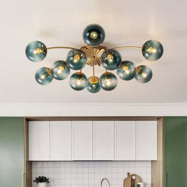 Modern 12-Light Opal Glass Globe Chandelier