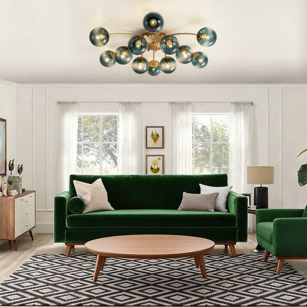 Modern 12-Light Opal Glass Globe Chandelier