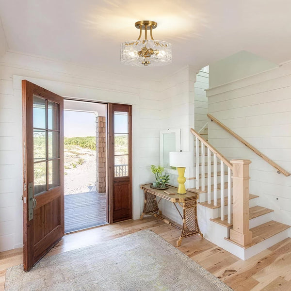 Moderne 2-flammige Deckenleuchte mit geriffeltem Glas, halbbündig montiert