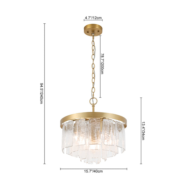 Modern 5-Light Ice-Patterned Rectangular Glass Round Convertible Design Chandelier