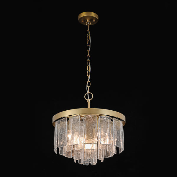 Modern 5-Light Ice-Patterned Rectangular Glass Round Convertible Design Chandelier