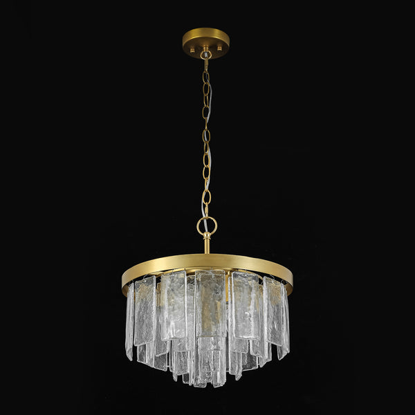 Modern 5-Light Ice-Patterned Rectangular Glass Round Convertible Design Chandelier