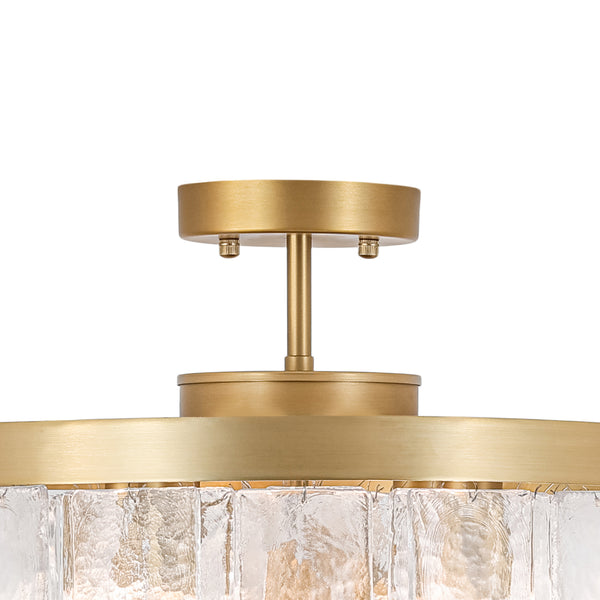 Modern 5-Light Ice-Patterned Rectangular Glass Round Convertible Design Chandelier