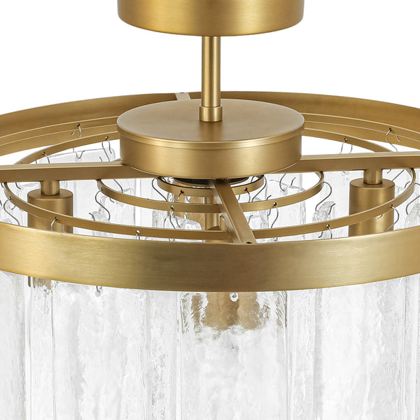 Modern 5-Light Ice-Patterned Rectangular Glass Round Convertible Design Chandelier