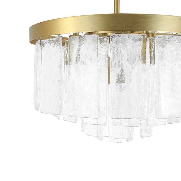 Modern 5-Light Ice-Patterned Rectangular Glass Round Convertible Design Chandelier
