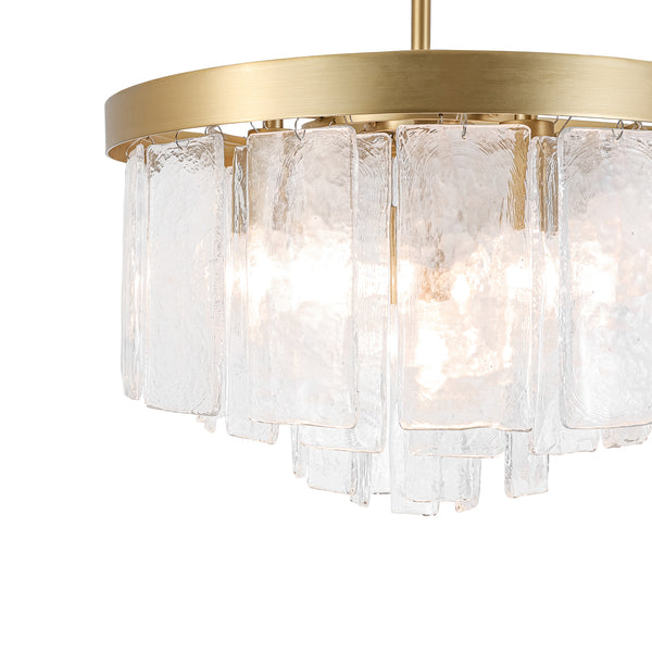 Modern 5-Light Ice-Patterned Rectangular Glass Round Convertible Design Chandelier