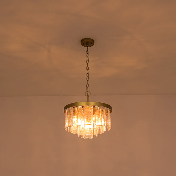 Modern 5-Light Ice-Patterned Rectangular Glass Round Convertible Design Chandelier