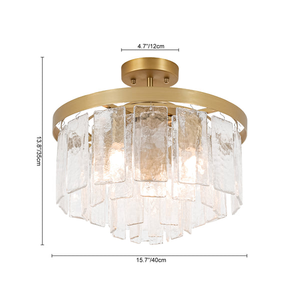 Modern 5-Light Ice-Patterned Rectangular Glass Round Convertible Design Chandelier
