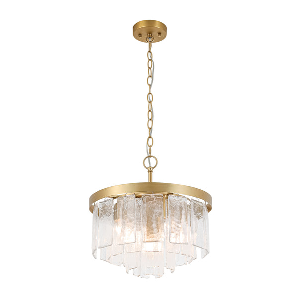 Modern 5-Light Ice-Patterned Rectangular Glass Round Convertible Design Chandelier