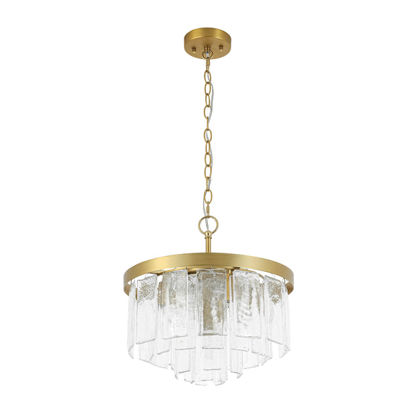 Modern 5-Light Ice-Patterned Rectangular Glass Round Convertible Design Chandelier