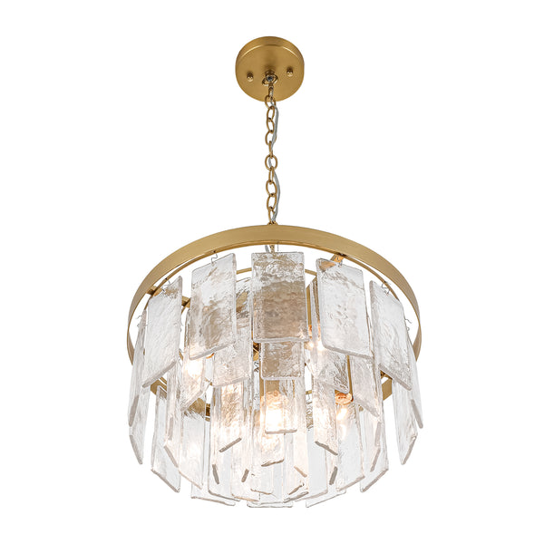 Modern 5-Light Ice-Patterned Rectangular Glass Round Convertible Design Chandelier