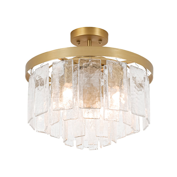 Modern 5-Light Ice-Patterned Rectangular Glass Round Convertible Design Chandelier