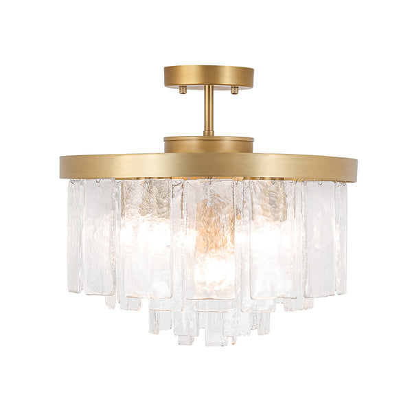 Modern 5-Light Ice-Patterned Rectangular Glass Round Convertible Design Chandelier