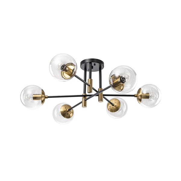 Luminaire suspendu moderne à 6 lumières, globe en verre à bulles et fer, style Sputnik.