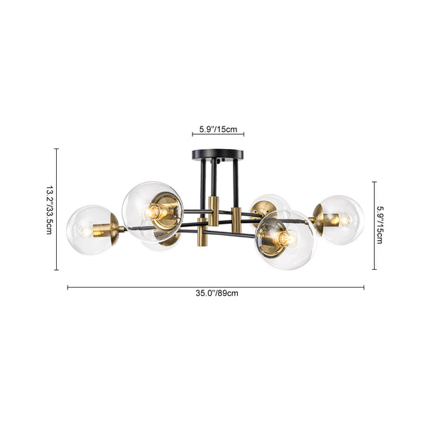Luminaire suspendu moderne à 6 lumières, globe en verre à bulles et fer, style Sputnik.