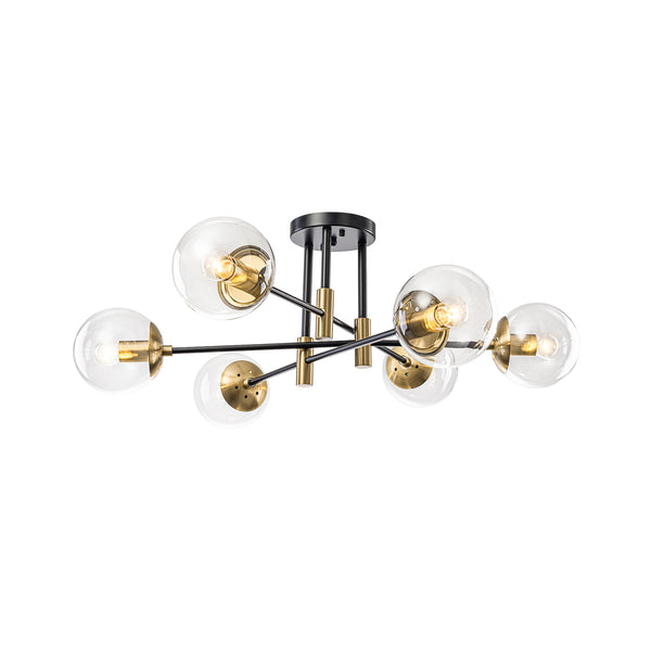 Luminaire suspendu moderne à 6 lumières, globe en verre à bulles et fer, style Sputnik.