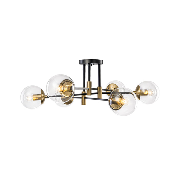 Luminaire suspendu moderne à 6 lumières, globe en verre à bulles et fer, style Sputnik.