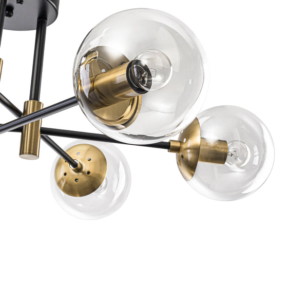 Luminaire suspendu moderne à 6 lumières, globe en verre à bulles et fer, style Sputnik.