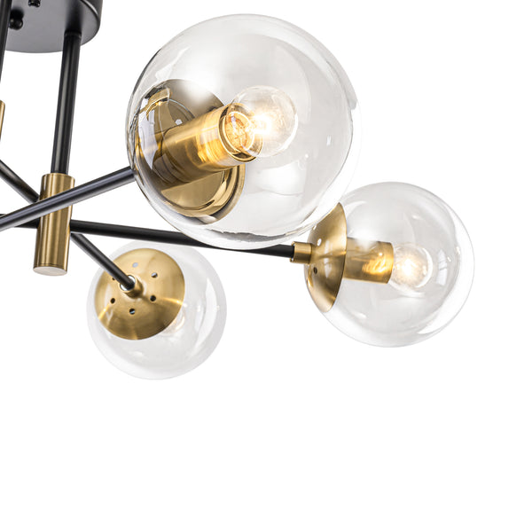 Luminaire suspendu moderne à 6 lumières, globe en verre à bulles et fer, style Sputnik.