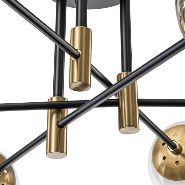 Luminaire suspendu moderne à 6 lumières, globe en verre à bulles et fer, style Sputnik.