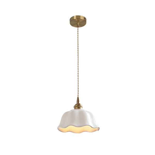 Natürliche botanische Creme Lotusblatt gewellter Rand milchige Glas-Pendelleuchte