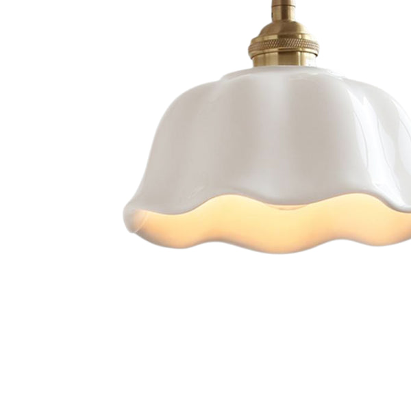 Natürliche botanische Creme Lotusblatt gewellter Rand milchige Glas-Pendelleuchte