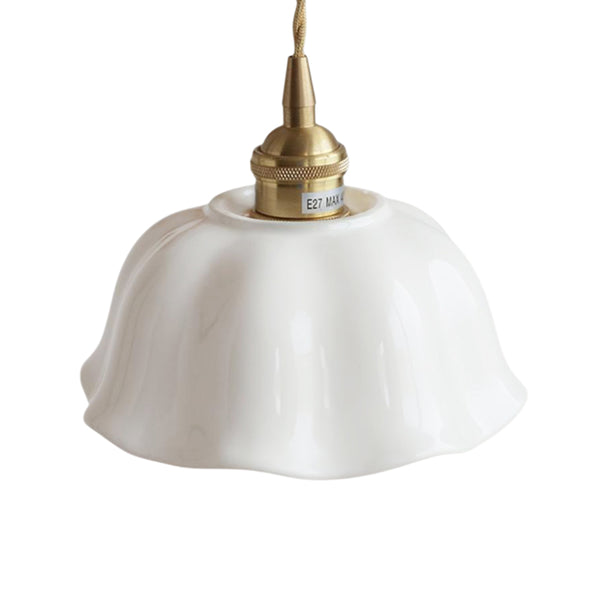 Natürliche botanische Creme Lotusblatt gewellter Rand milchige Glas-Pendelleuchte