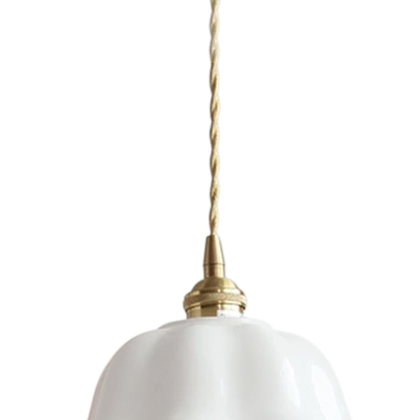 Natürliche botanische Creme Lotusblatt gewellter Rand milchige Glas-Pendelleuchte