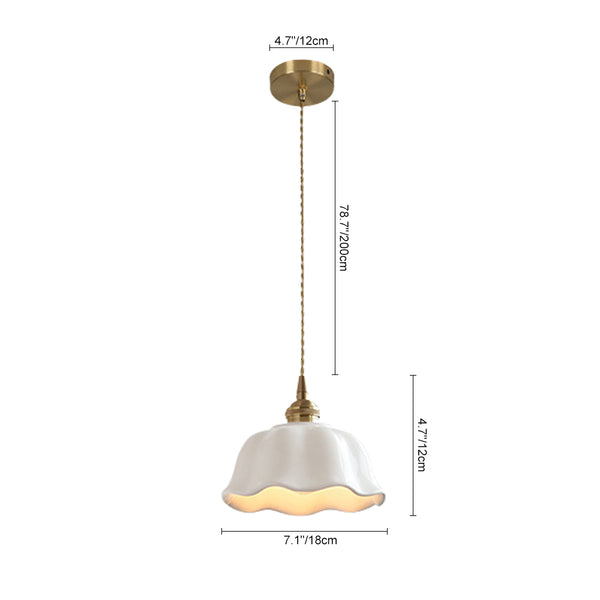 Natürliche botanische Creme Lotusblatt gewellter Rand milchige Glas-Pendelleuchte