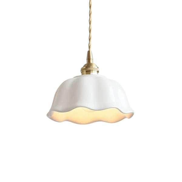 Natürliche botanische Creme Lotusblatt gewellter Rand milchige Glas-Pendelleuchte