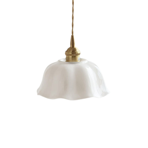 Natürliche botanische Creme Lotusblatt gewellter Rand milchige Glas-Pendelleuchte
