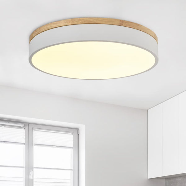 Natural Wood Trim Dimmable LED Round Flush Ceiling Light
