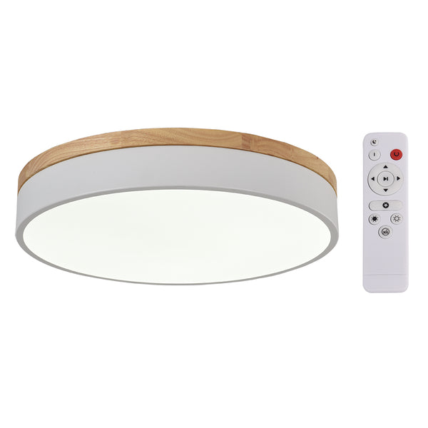 Natural Wood Trim Dimmable LED Round Flush Ceiling Light
