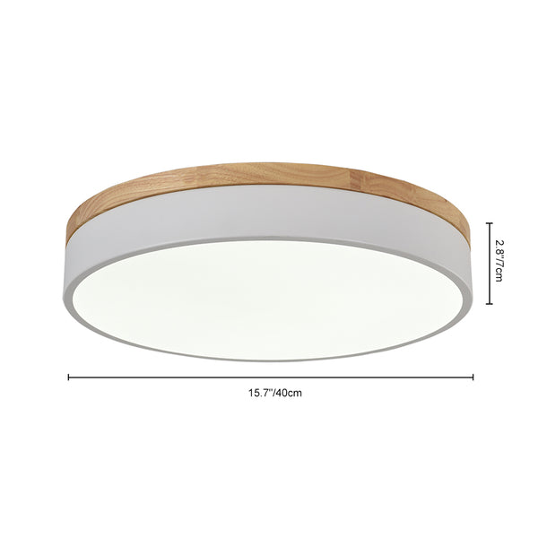 Natural Wood Trim Dimmable LED Round Flush Ceiling Light