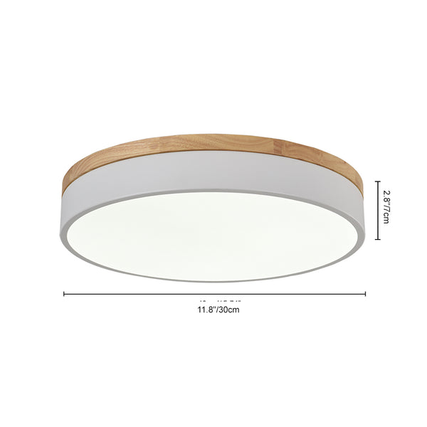 Natural Wood Trim Dimmable LED Round Flush Ceiling Light