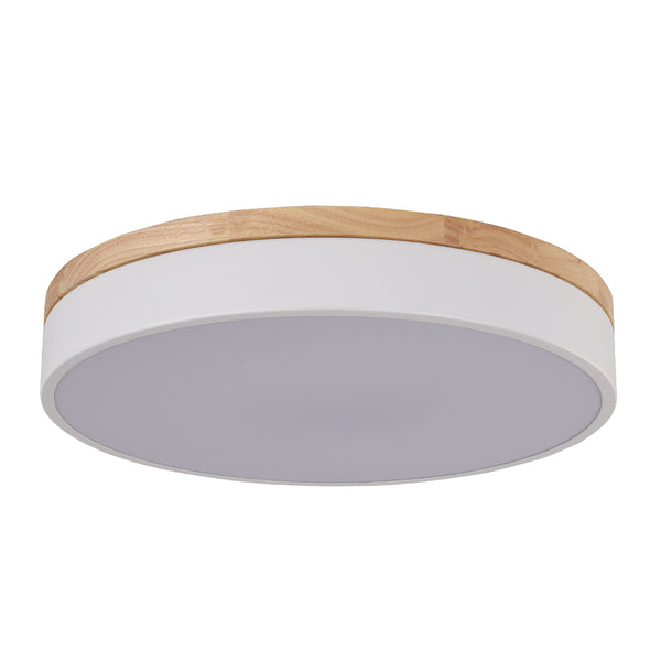 Natural Wood Trim Dimmable LED Round Flush Ceiling Light