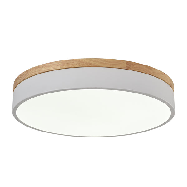 Natural Wood Trim Dimmable LED Round Flush Ceiling Light