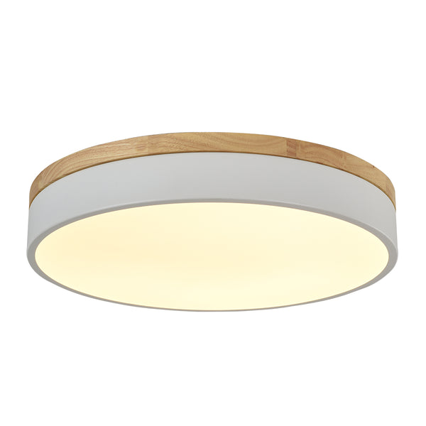 Natural Wood Trim Dimmable LED Round Flush Ceiling Light
