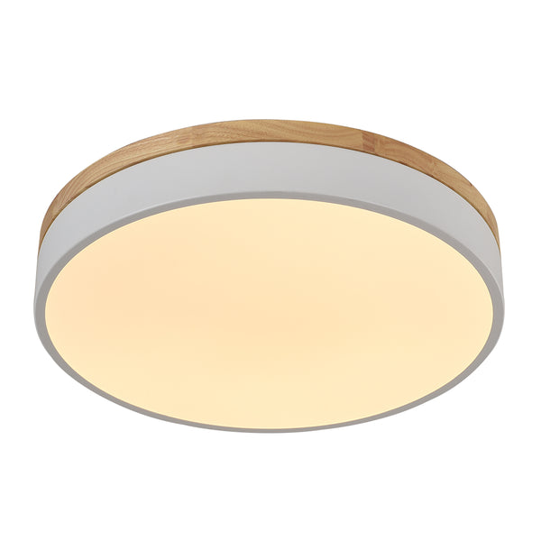 Natural Wood Trim Dimmable LED Round Flush Ceiling Light